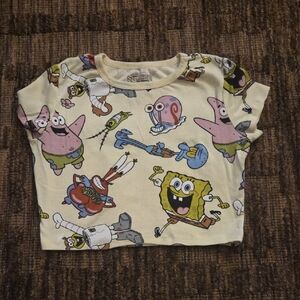 SpongeBob SquarePants Girls Teen Graphic T-Shirt - Cream crop top